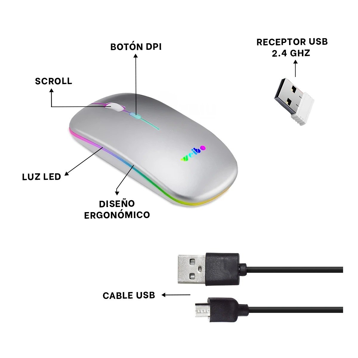 CURSOR INALÁMBRICO RYBIU FUNCIONAL RF 6800 EN COLOR PLOMO + LIGAS REGALO RF-6800 - 3