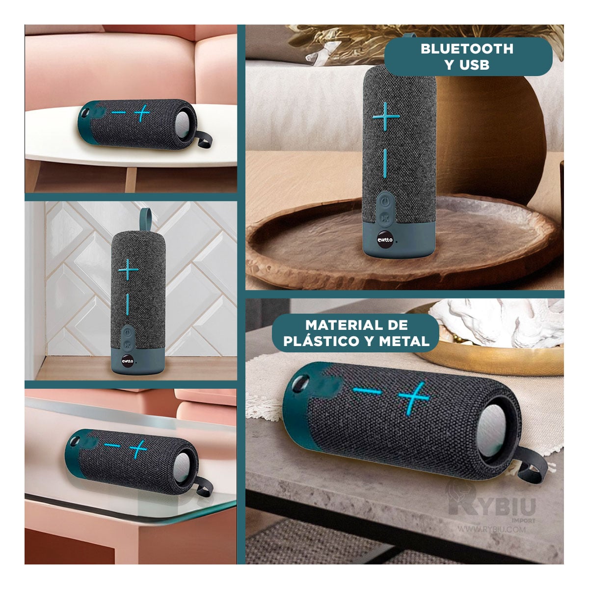 PARLANTE BLUETOOTH RYBIU P1728BT BOCINA LIGERA TRANSPORTABLE COLOR PLOMO + REGALO AGENDITA - 1