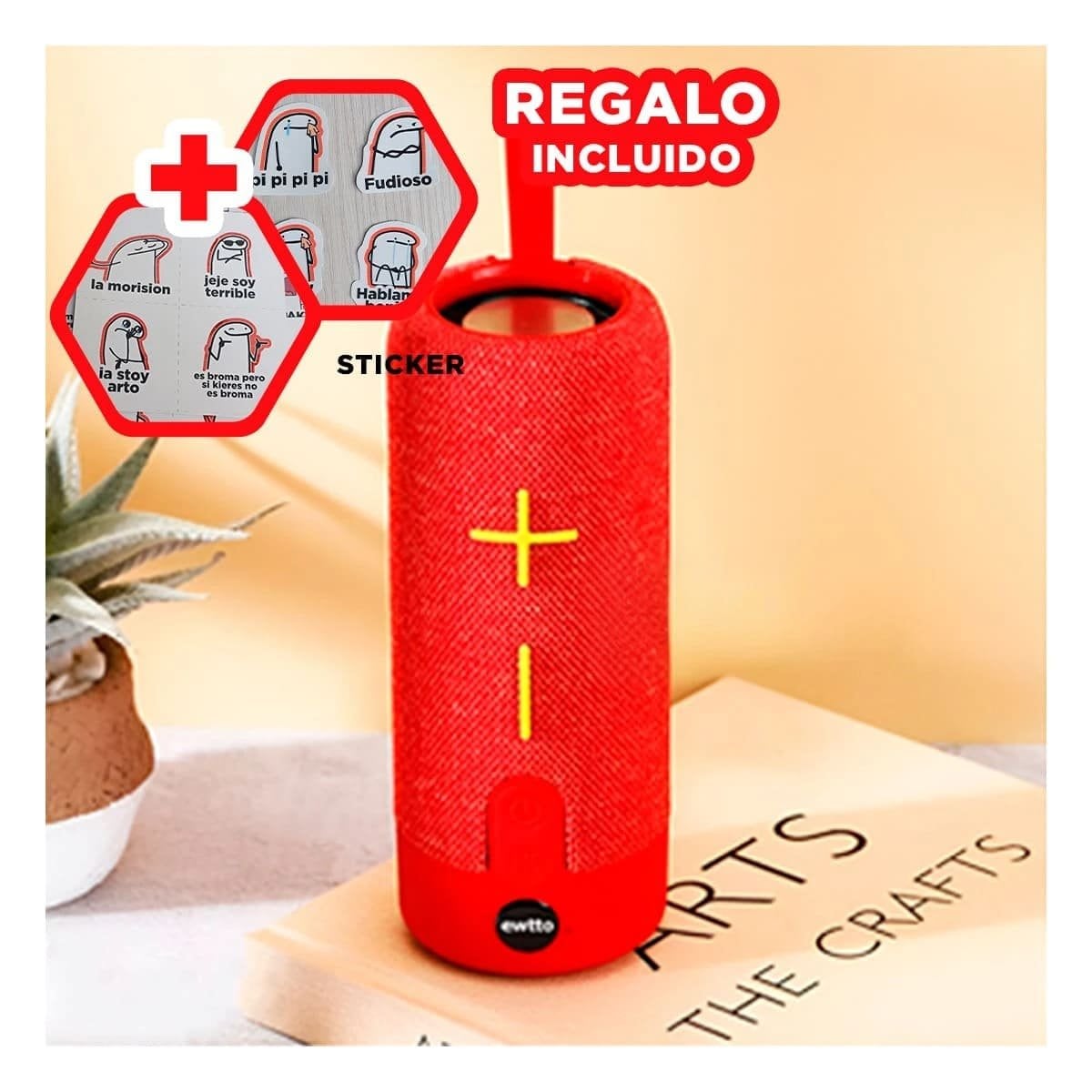 PARLANTE BLUETOOTH RYBIU P1728BT PLASTICO METAL DURADERO ROJO + REGALO STICKERS - 1