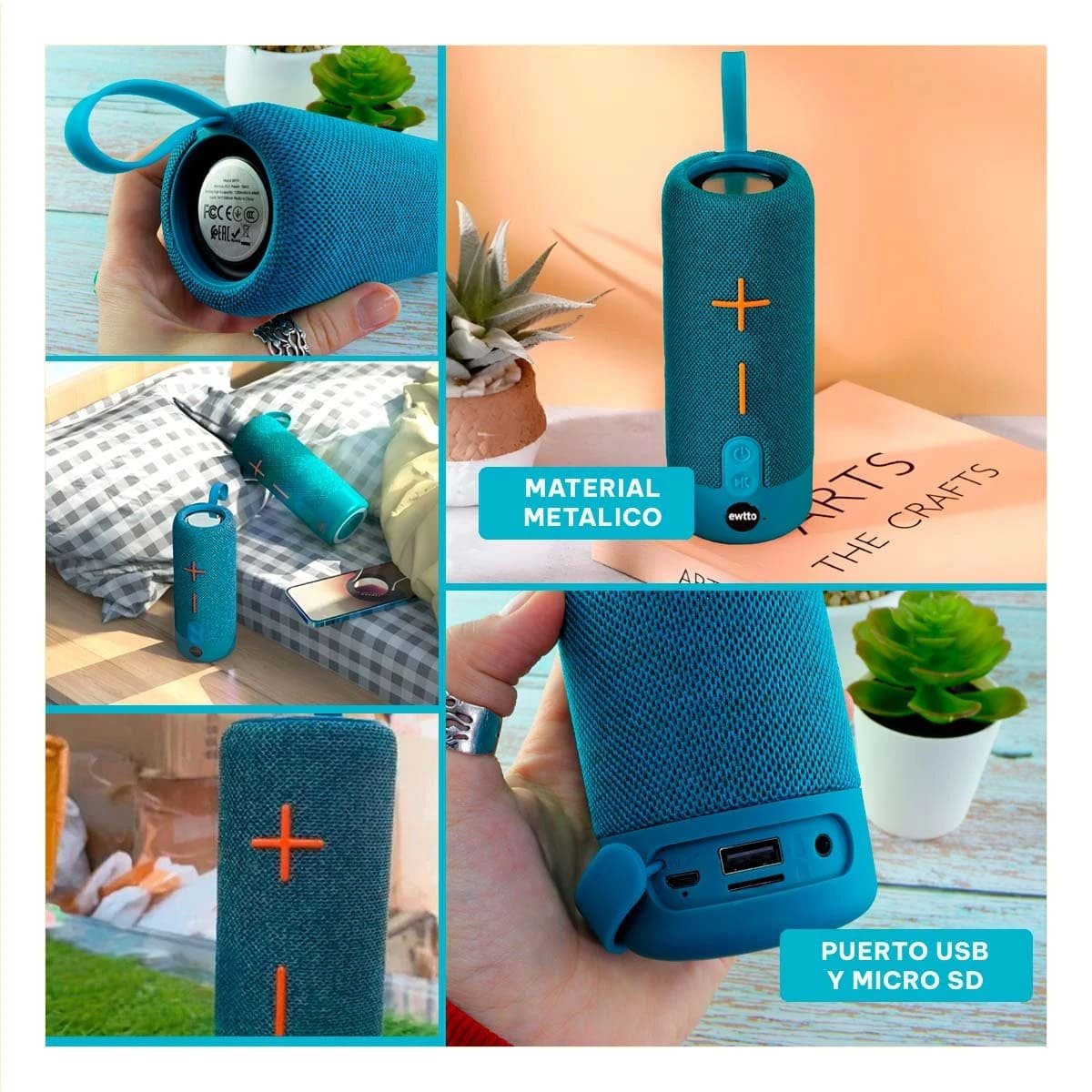 PARLANTE BLUETOOTH RYBIU P1728BT PORTATIL EWTTO MULTIFUNCIONAL COLOR CELESTE - 5