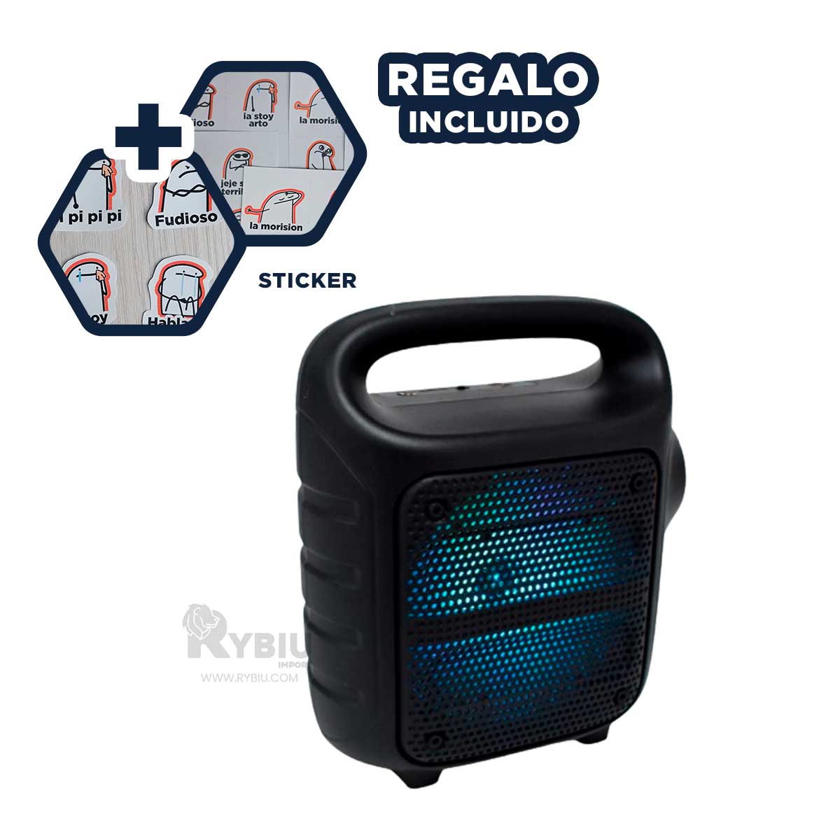 PARLANTE BLUETOOTH RYBIU GTS-1705 BOCINA VERSATIL LINTERNA NEGRO + BANDERITAS ADHESIVAS - 1