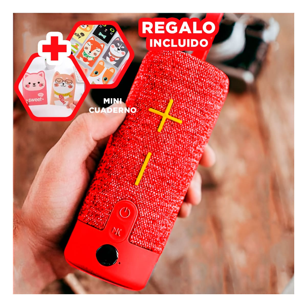 PARLANTE BLUETOOTH RYBIU P1728BT POTENTE RENDIMIENTO TONO ROJO + REGALO AGENDITA - 1