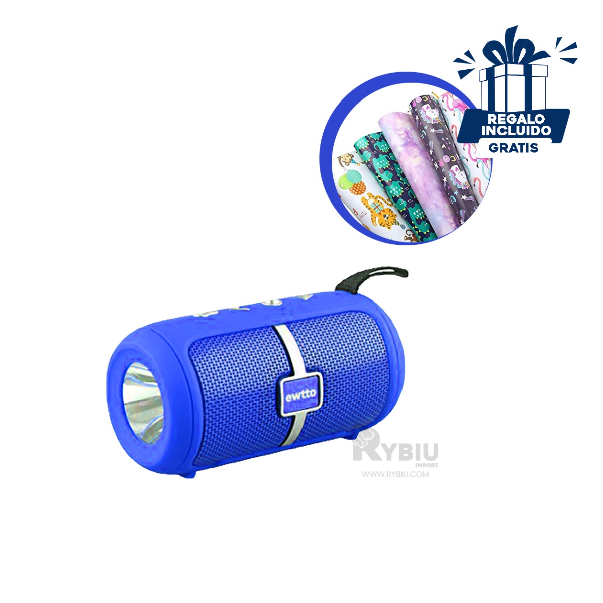PARLANTE BLUETOOTH RYBIU P1950BT BOCINA COLOR AZUL + BANDERITAS ADHESIVAS - 1