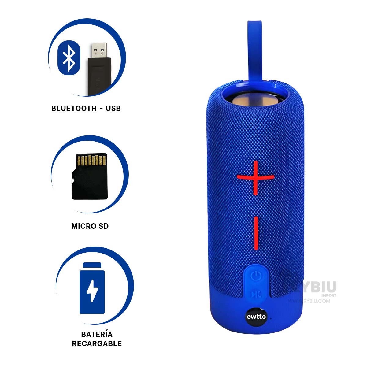 PARLANTE BLUETOOTH RYBIU P1728BT ALTAVOZ CLASICO COLOR AZUL + REGALO AGENDITA - 3