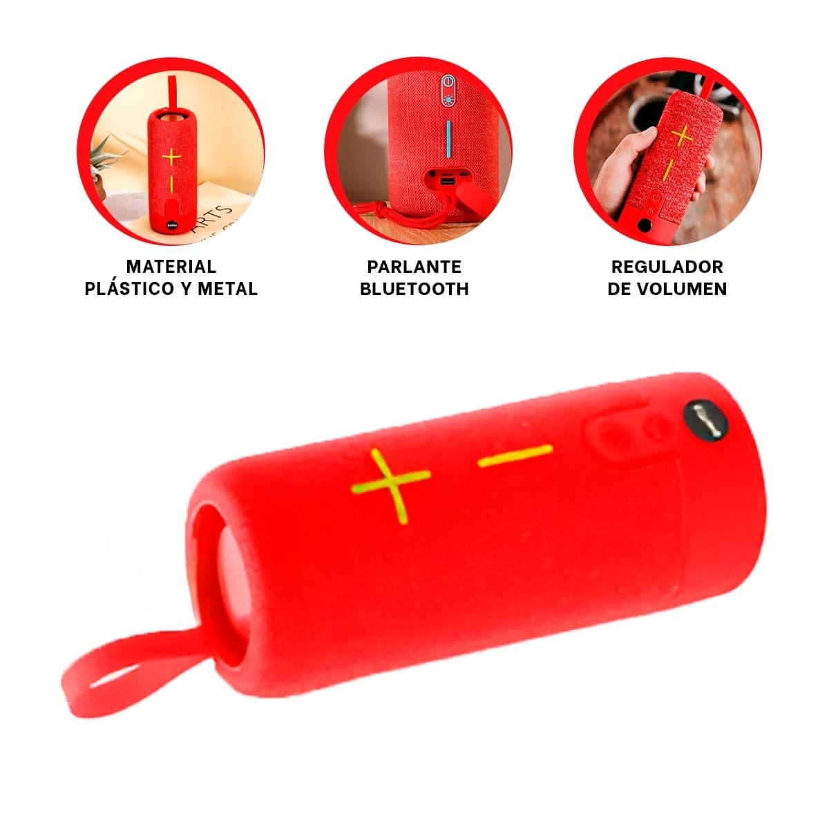 PARLANTE BLUETOOTH RYBIU P1728BT PORTATIL MUSICA RECARGABLE ACABADO ROJO - 3