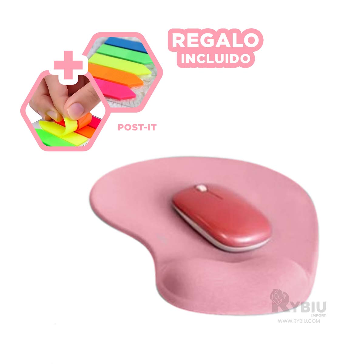 MOUSE PAD RYBIU TE31603 ALFOMBRILLA UTIL PC ROSADO + REGALO LIGAS PEINAR - 1