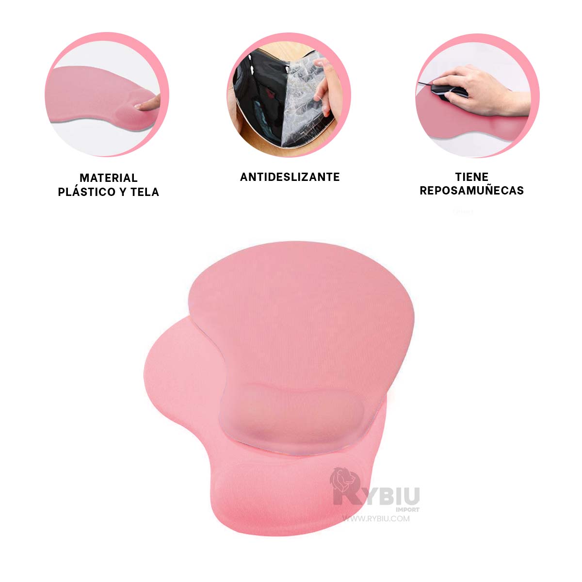 MOUSE PAD RYBIU TE31603 ALFOMBRILLA UTIL PC ROSADO + REGALO LIGAS PEINAR - 3