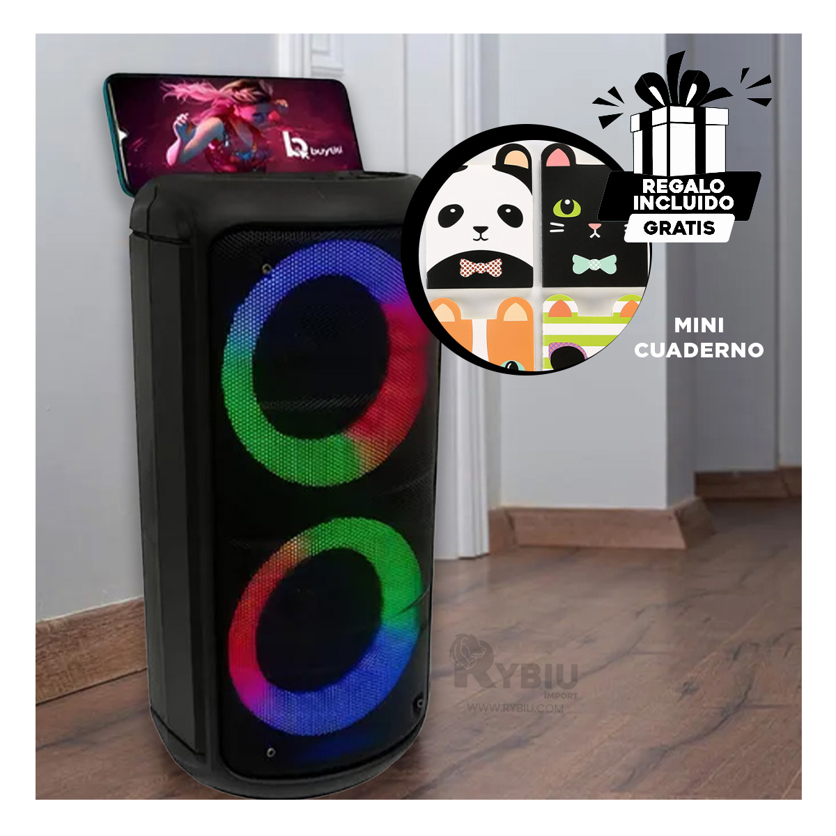BOCINA PORTATIL DE EVENTOS EN NEGRO Y+ENVOLTORIO DE REGALO - 1