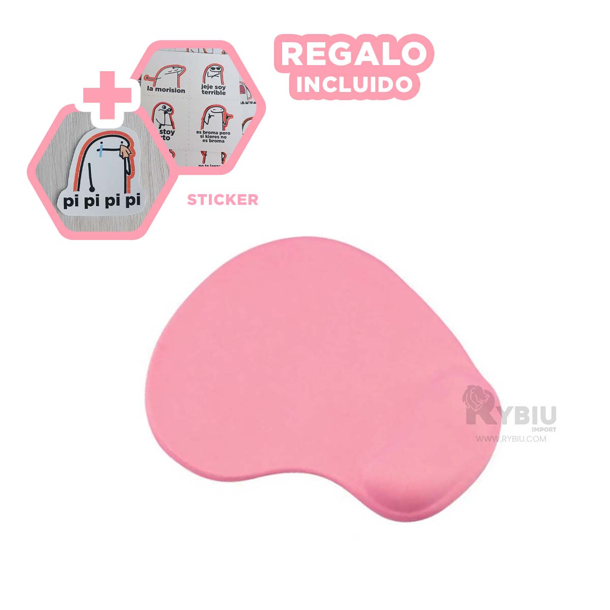 MOUSE PAD RYBIU TE31603 ALFOMBRILLA FUNCIONAL PC ROSADO + BANDERITAS ADHESIVAS - 1