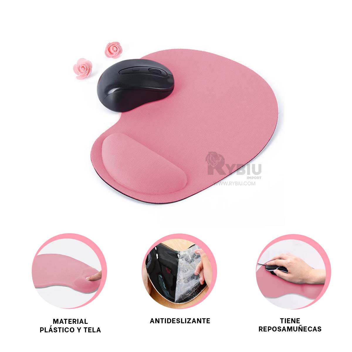 MOUSE PAD RYBIU TE31603 ALFOMBRILLA FUNCIONAL PC ROSADO + BANDERITAS ADHESIVAS - 4
