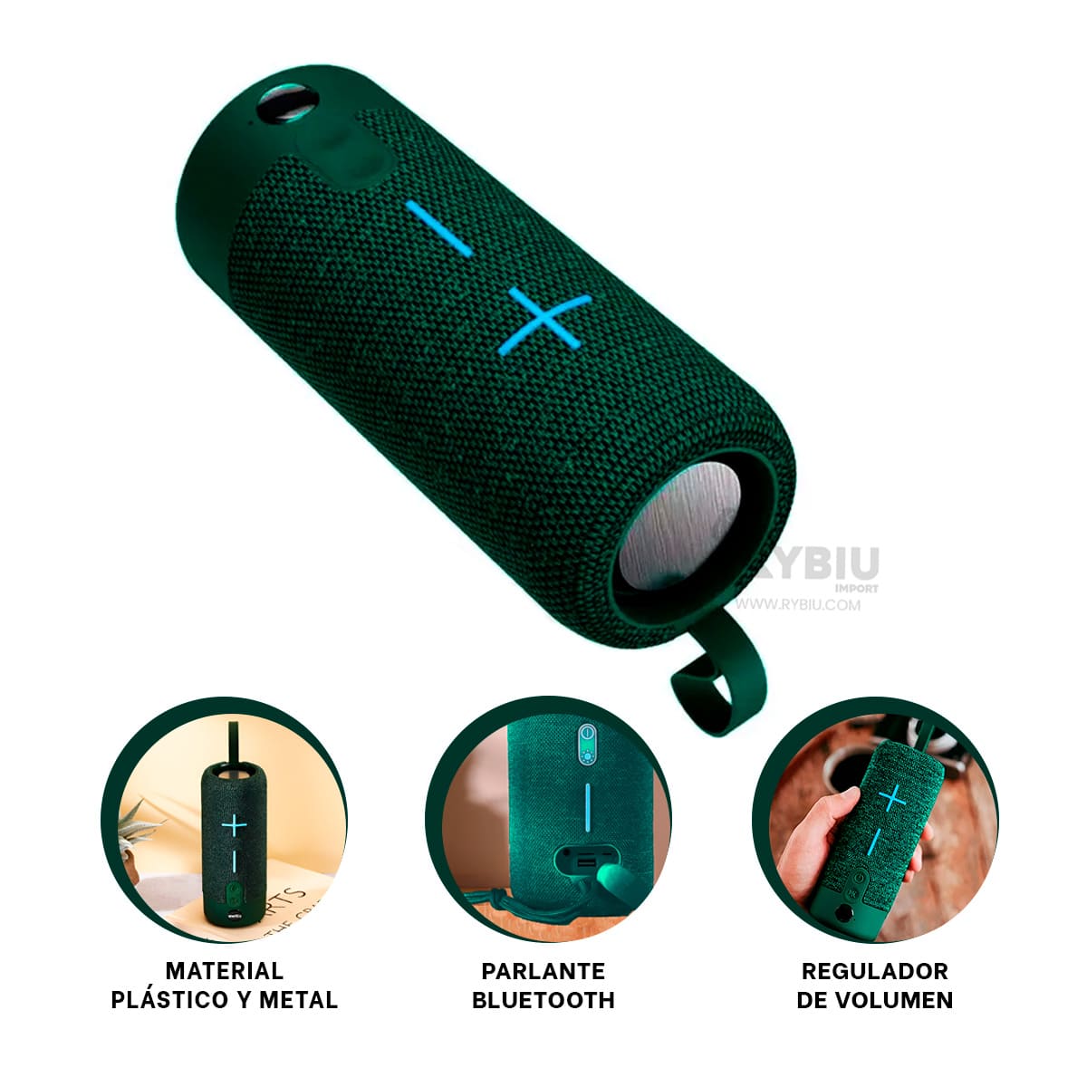 PARLANTE BLUETOOTH RYBIU P1728BT ALTAVOZ INTELIGENTE EFICIENTE VERDE + ENVOLTORIO REGALO - 4