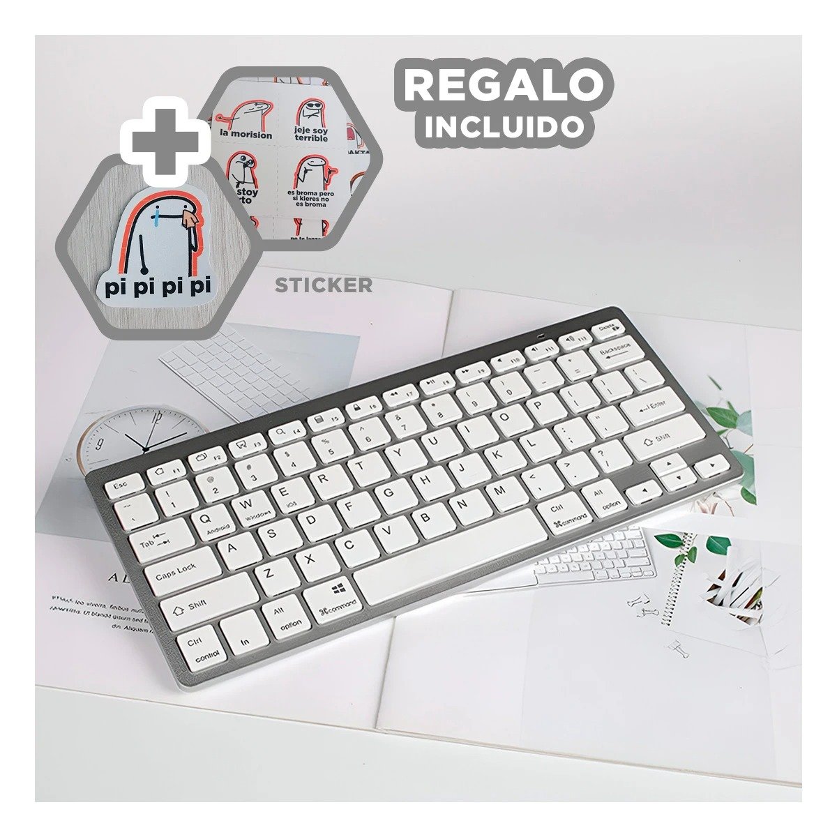 TECLADO RYBIU 2 EN 1 COMPUTADORA COLOR BLANCO + REGALO STICKERS KIT - 1