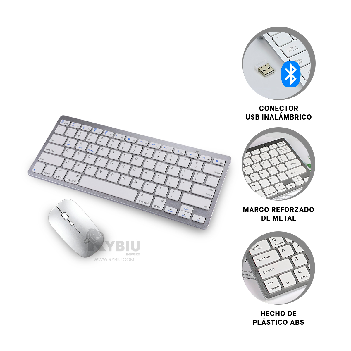 TECLADO RYBIU MODERNO GAMERS BLANCO + REGALO LIGAS PEINAR PACK - 3