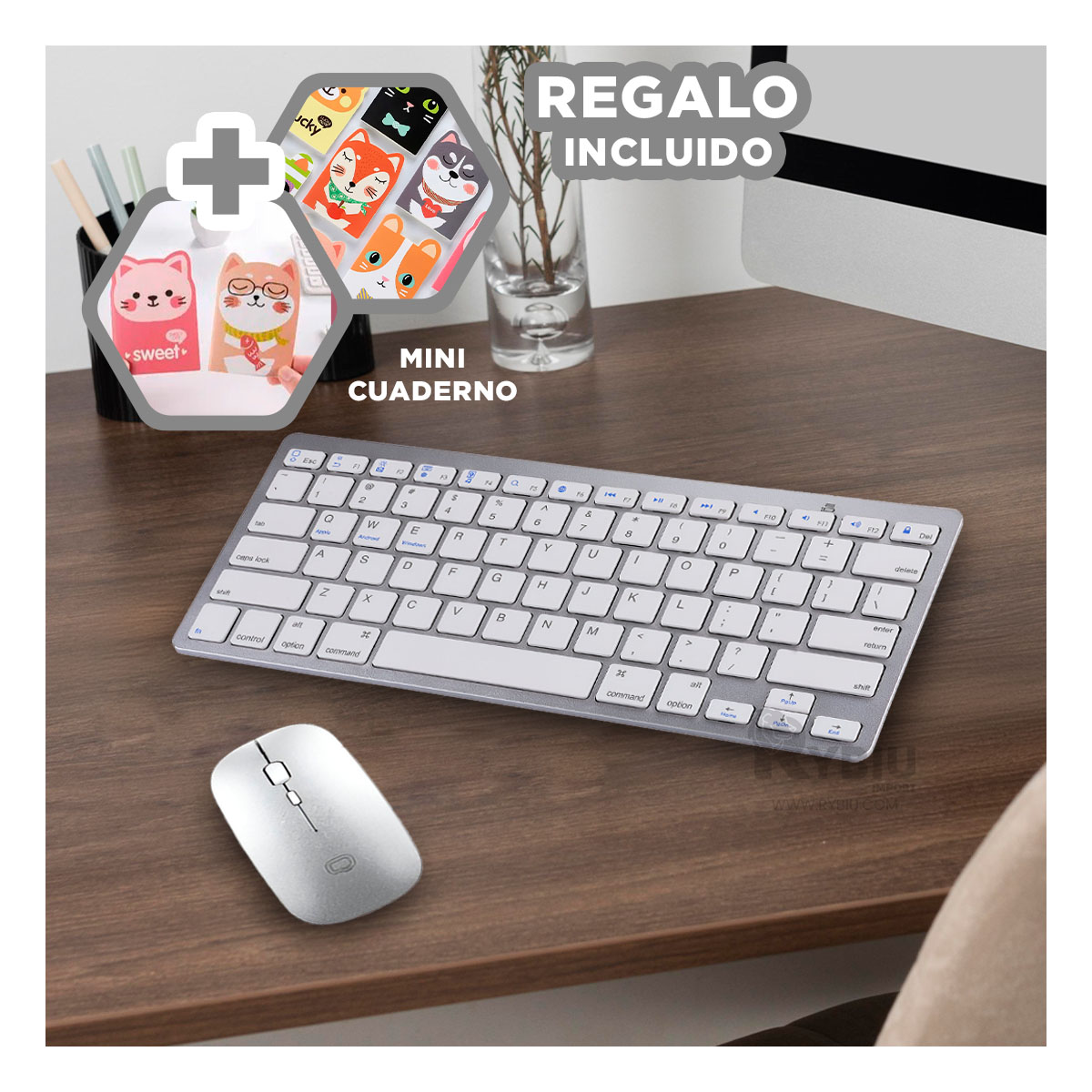 TECLADO RYBIU ACCESORIOS COMPUTADOR BLANCO + GIFT MINIAGENDA SET - 1
