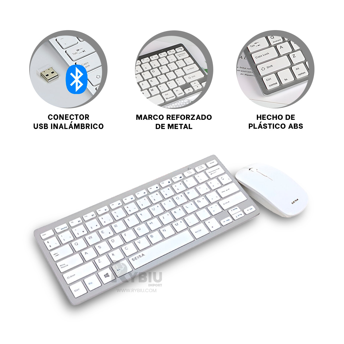TECLADO RYBIU EQUIPOS COMPUTADORA EN BLANCO + REGALO AGENDITA KIT - 3