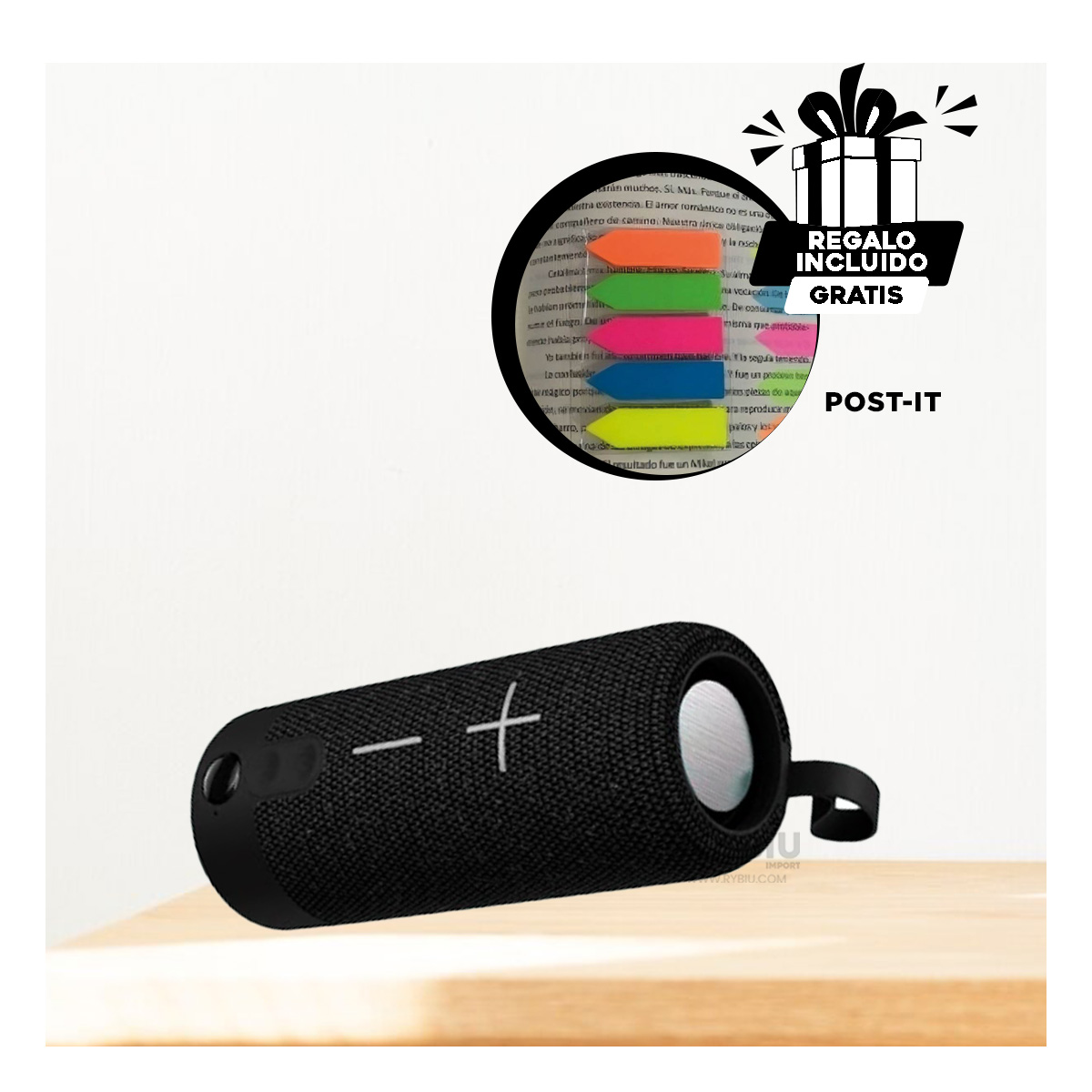 PARLANTE BLUETOOTH RYBIU P1728BT BOCINA NOVEDOSA TONO NEGRO + ENVOLTORIO REGALO - 1