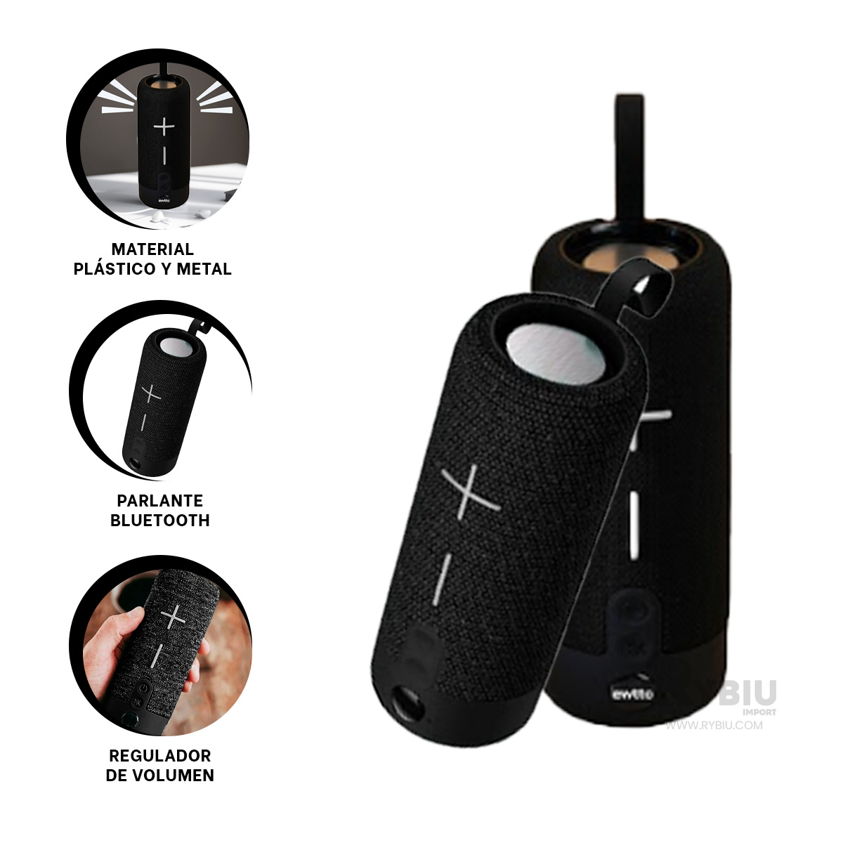 PARLANTE BLUETOOTH RYBIU P1728BT BOCINA NOVEDOSA TONO NEGRO + ENVOLTORIO REGALO - 2