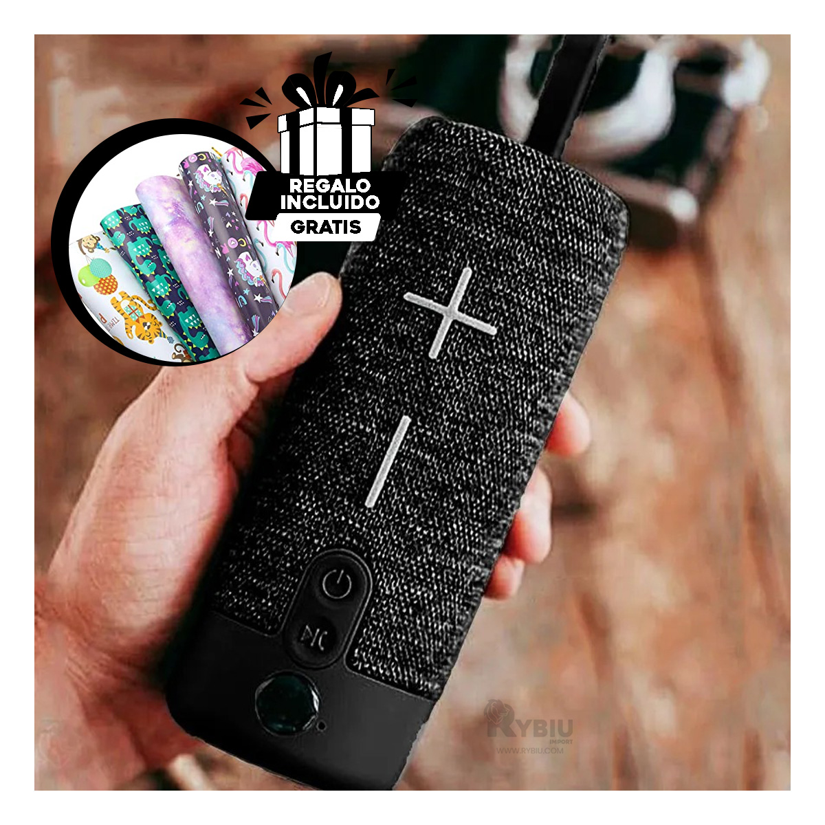 PARLANTE BLUETOOTH RYBIU P1728BT BOCINA LIGERA TRANSPORTABLE COLOR NEGRO + REGALO AGENDITA - 1