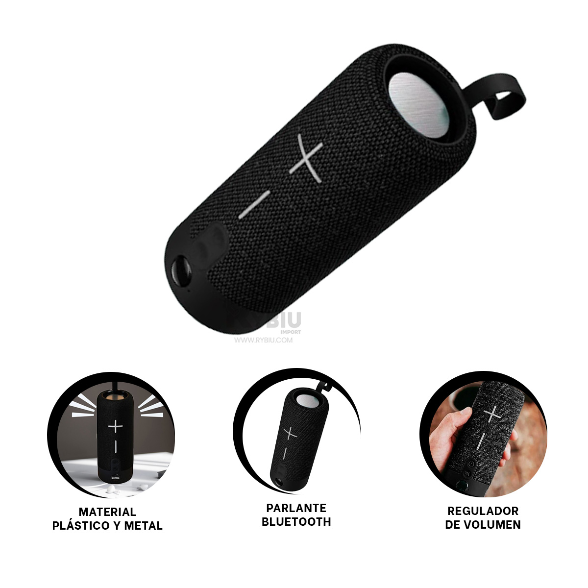 PARLANTE BLUETOOTH RYBIU P1728BT BOCINA LIGERA TRANSPORTABLE COLOR NEGRO + REGALO AGENDITA - 2