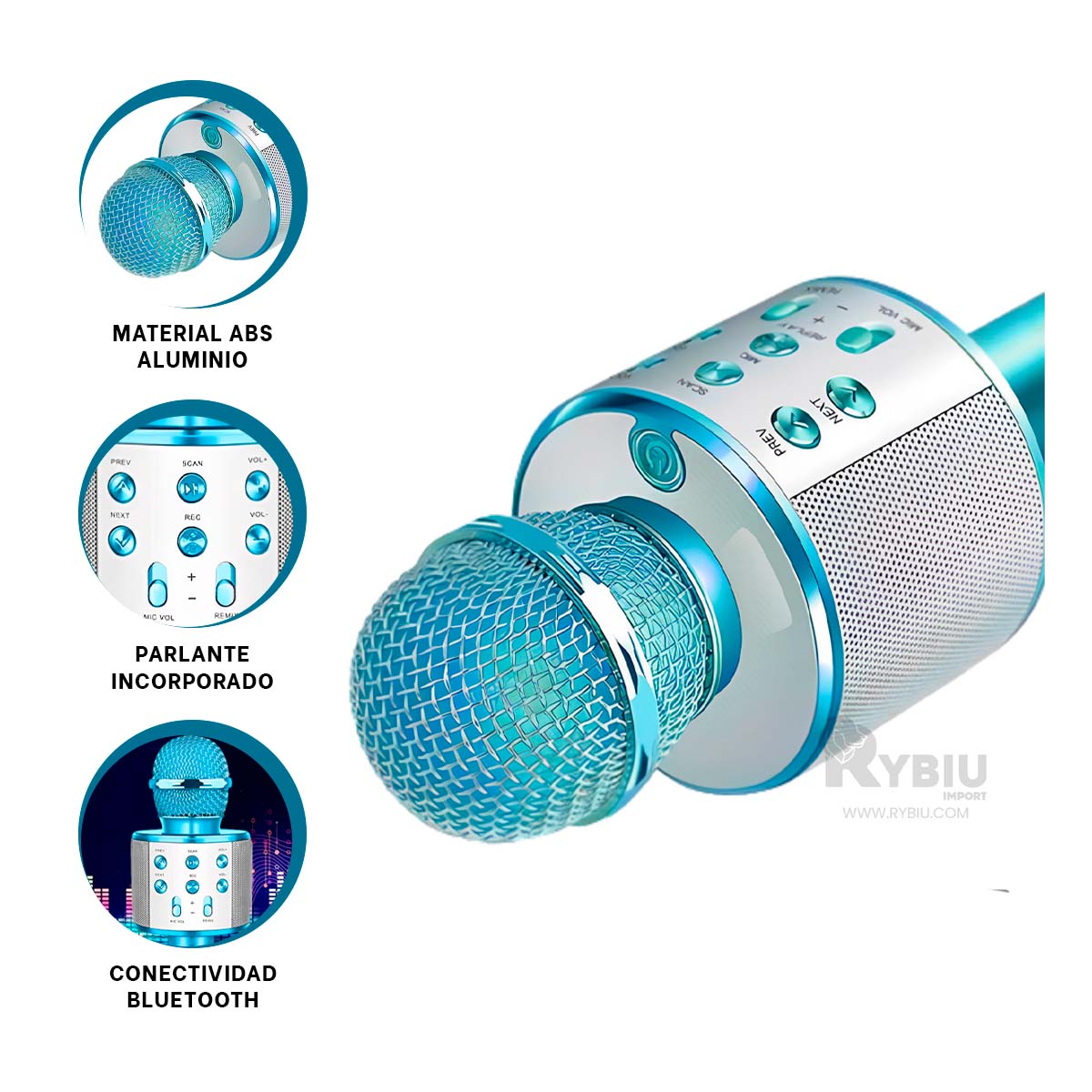MICRÓFONO RYBIU COMPACTO BLUETOOTH AZUL + REGALO STICKERS - 3