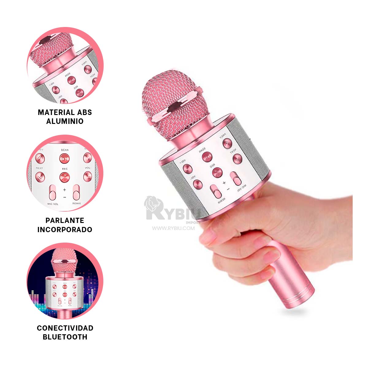 MICRÓFONO RYBIU BLUETOOTH DO ORO ROSA + REGALO AGENDITA - 3