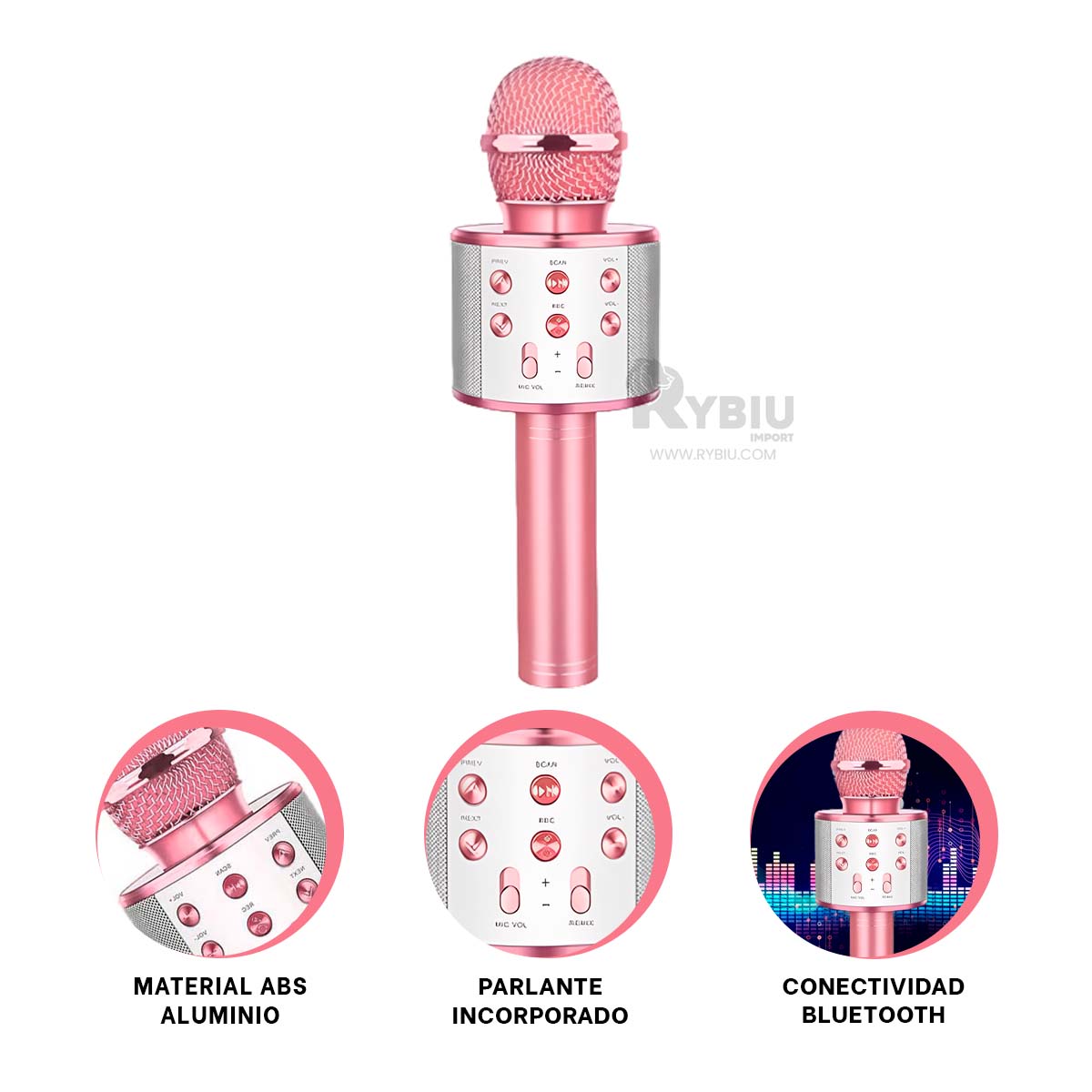 MICRÓFONO RYBIU FACIL ACTIVAR DO ORO ROSA + REGALO LIGAS PEINAR - 3