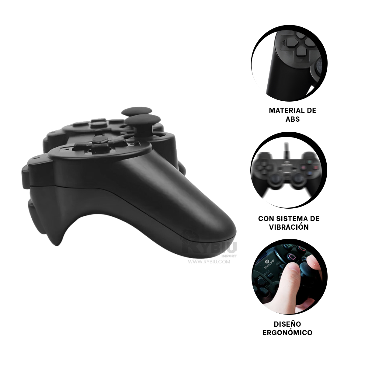 MANDO TE31574 RYBIU GAMEPAD PRACTICO JUGAR NEGRO Y+BANDERITAS ADHESIVAS - 1