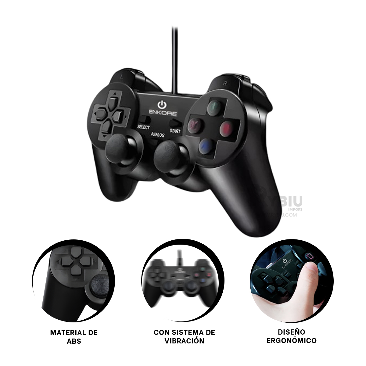 MANDO TE31574 RYBIU GAMEPAD PRACTICO JUGAR NEGRO Y+BANDERITAS ADHESIVAS - 3