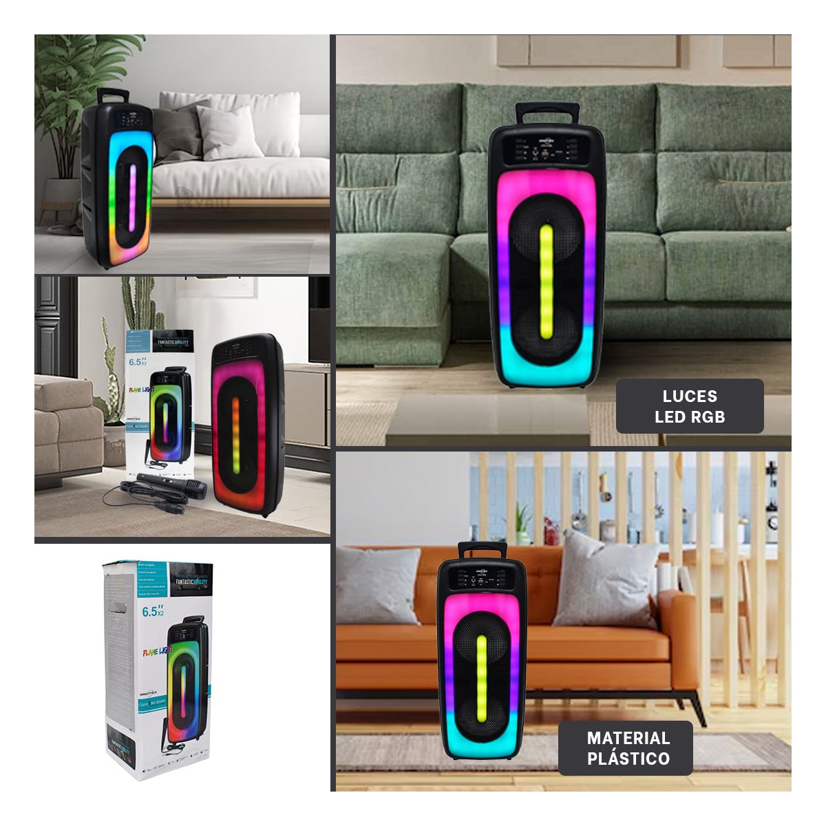 PARLANTE RYBIU GTS-1556 BLUETOOTH DURADERO CON LED NEGRO 6.5'' + PAPEL REGALO - 4