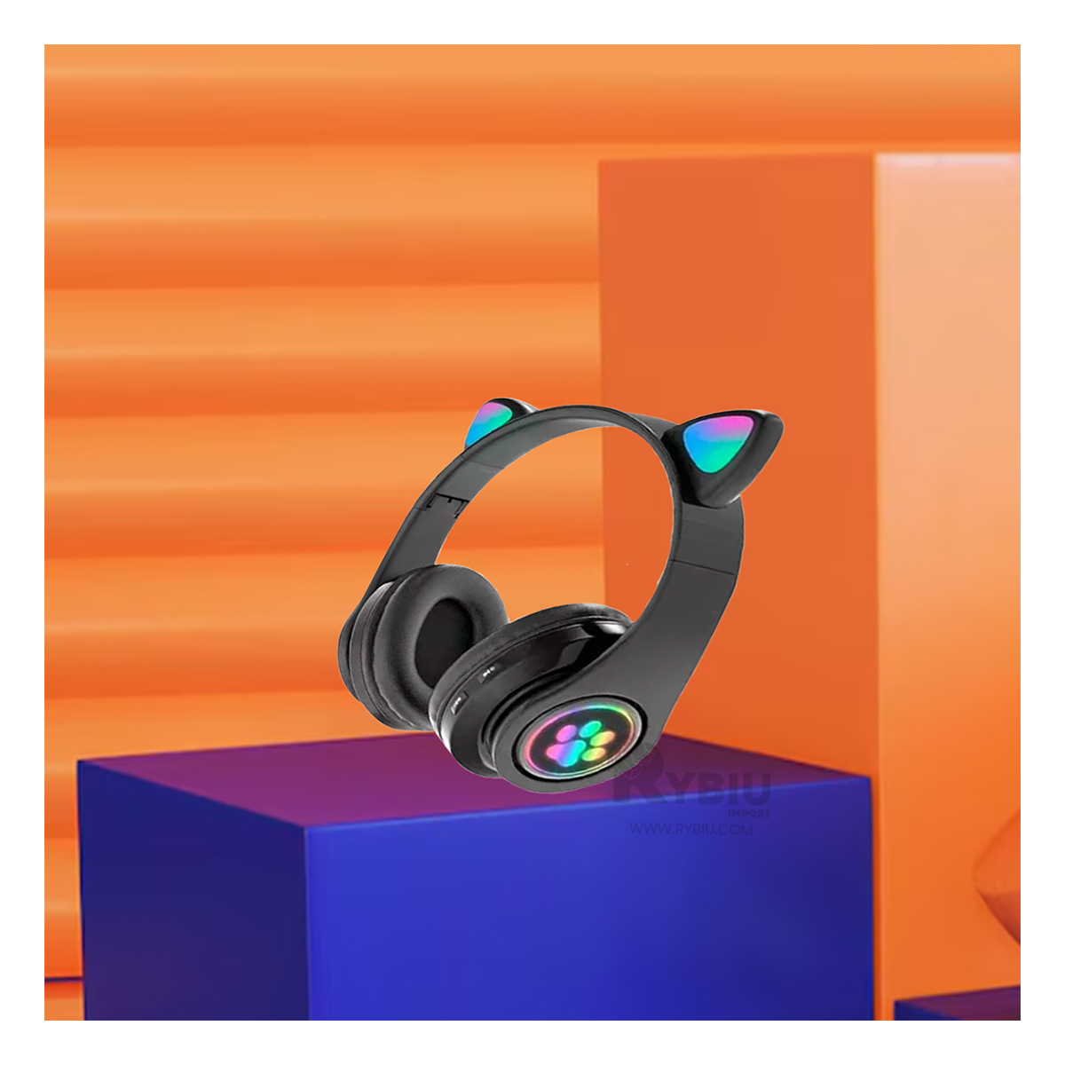 AUDÍFONOS GAMER RYBIU INALÁMBRICO MOL2 BLUETOOTH OREJERA STREMS GATO NEGRO + REGALO LIGAS PEINAR - 2