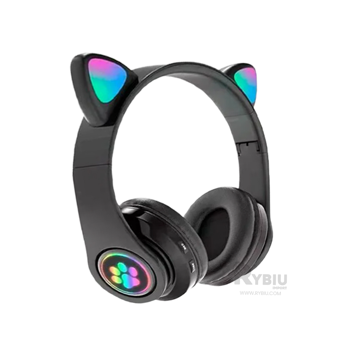 AUDÍFONOS GAMER RYBIU INALÁMBRICO MOL2 BLUETOOTH OREJERA STREMS GATO NEGRO + REGALO LIGAS PEINAR - 3