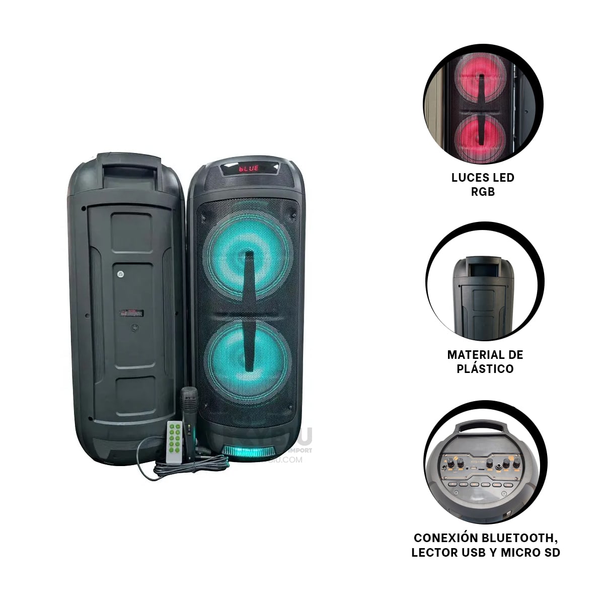 PARLANTE BLUETOOTH RYBIU KTS-1199 DURADERO COLOR NEGRO 8'' + PAPEL REGALO - 3