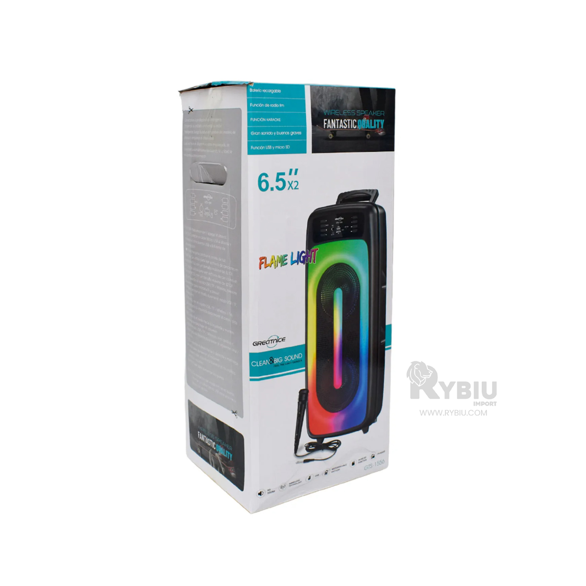 ALTAVOZ DE AUDIO RYBIU GTS-1556 BLUETOOTH MODERNO NEGRO 6.5'' + BANDERITAS ADHESIVAS - 2
