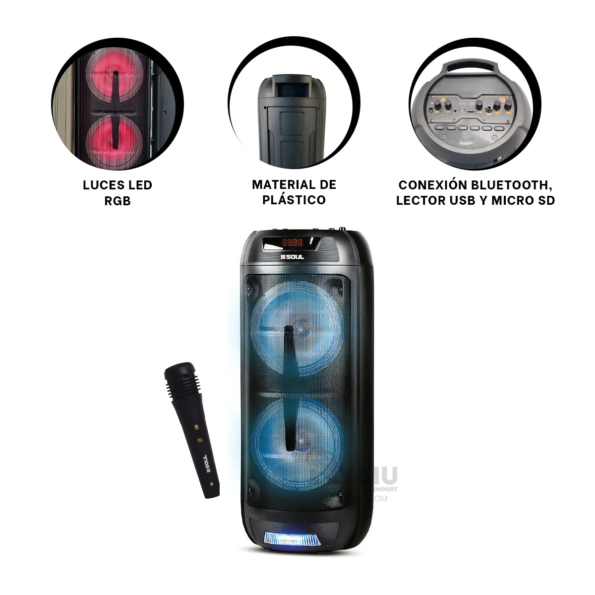 PARLANTE BLUETOOTH RYBIU KTS-1199 ALTAVOZ AUDIO MODERNO NEGRO 8'' + BANDERITAS ADHESIVAS - 3