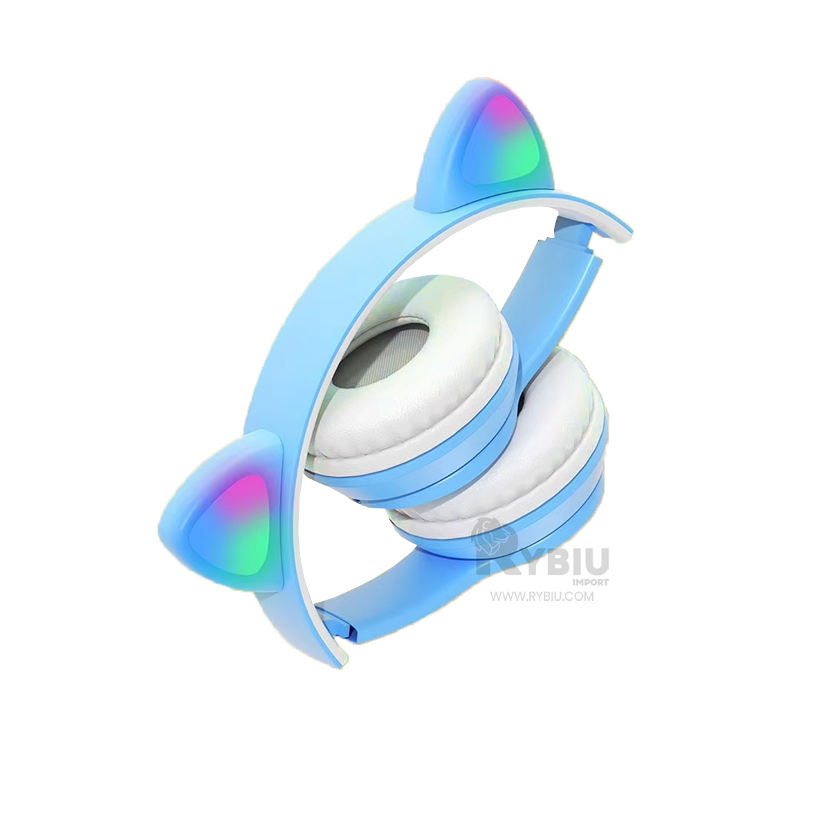 AUDÍFONOS GAMER RYBIU INALÁMBRICO MOL2 BLUETOOTH FELINO LUCES TONO CELESTE + REGALO STICKERS - 1