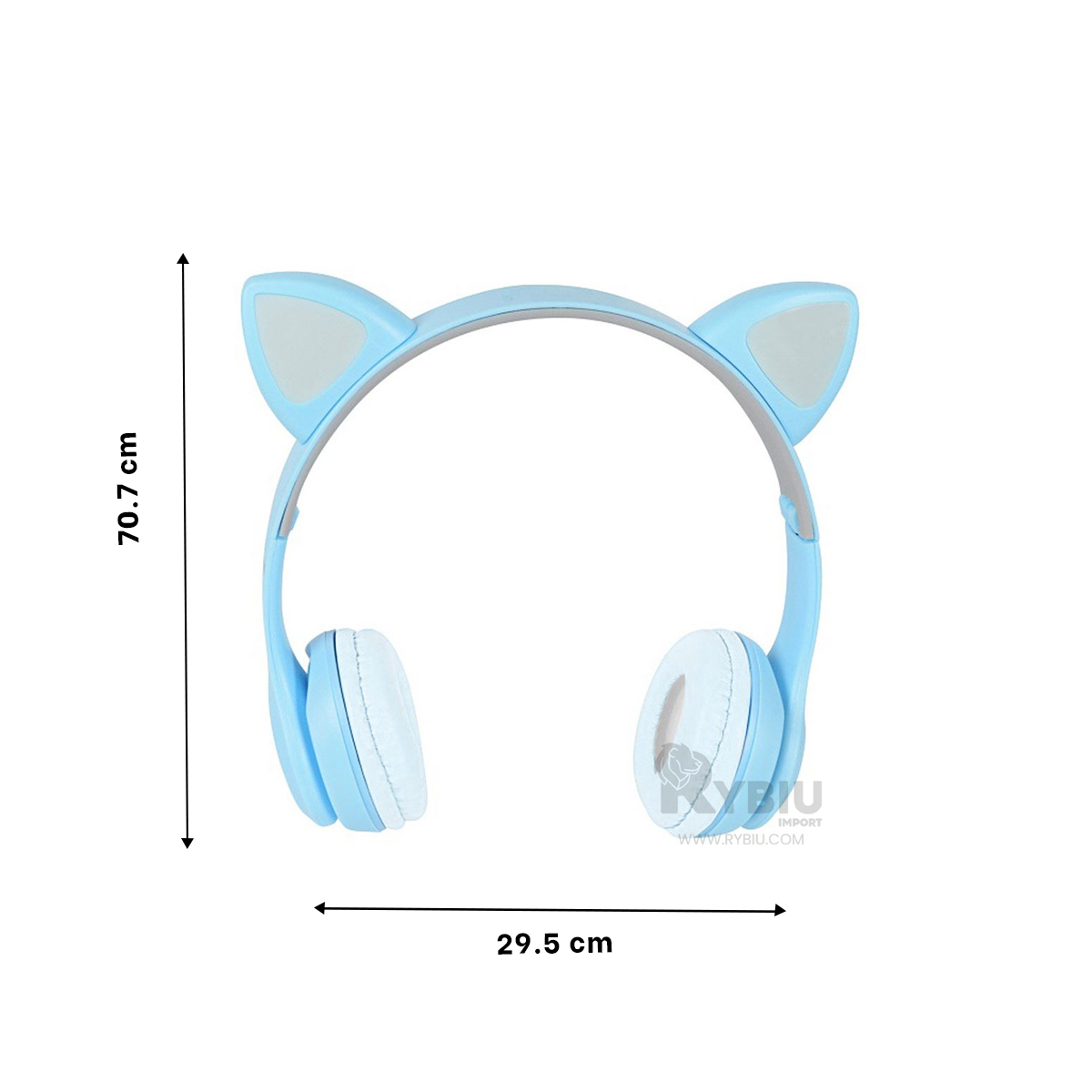 AUDÍFONOS GAMER RYBIU INALÁMBRICO MOL2 BLUETOOTH FELINO LUCES TONO CELESTE + REGALO STICKERS - 5