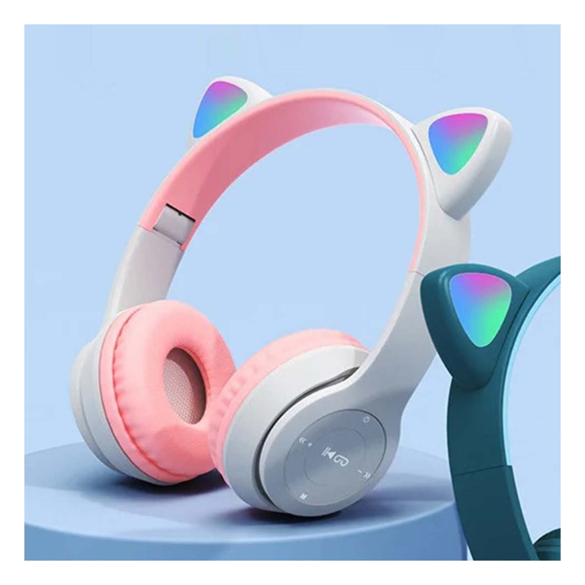 AUDÍFONOS RYBIU INALÁMBRICO MOL2 BLUETOOTH FORMA GATO EN COLOR PLOMO + REGALO STICKERS - 2