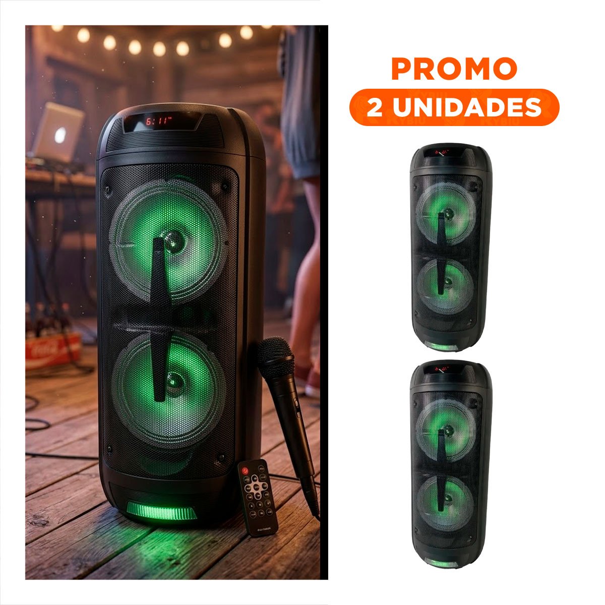PARLANTE BLUETOOTH RYBIU KTS-1199 ALTAVOZ SONIDO PRACTICO NEGRO 8'' + POST-IT ADHESIVOS - 1