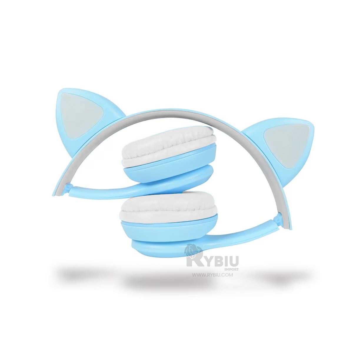 AUDÍFONOS GAMER RYBIU INALÁMBRICO MOL2 BLUETOOTH ESTILO CAT TONO CELESTE + GIFT STICKERS - 3