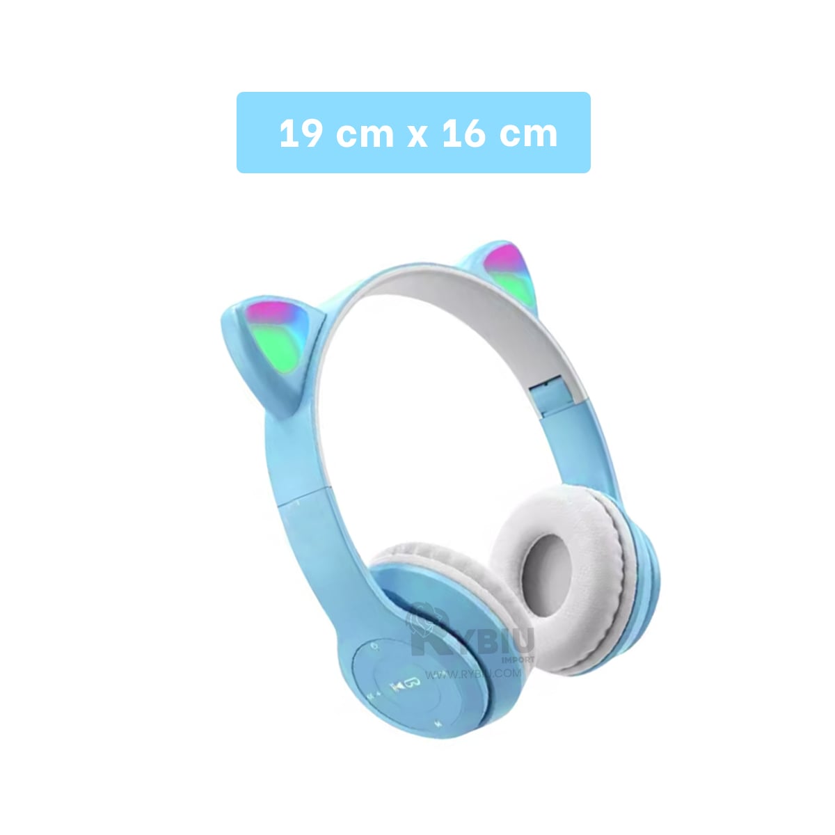 AUDÍFONOS GAMER RYBIU INALÁMBRICO MOL2 BLUETOOTH ESTILO CAT TONO CELESTE + GIFT STICKERS - 5