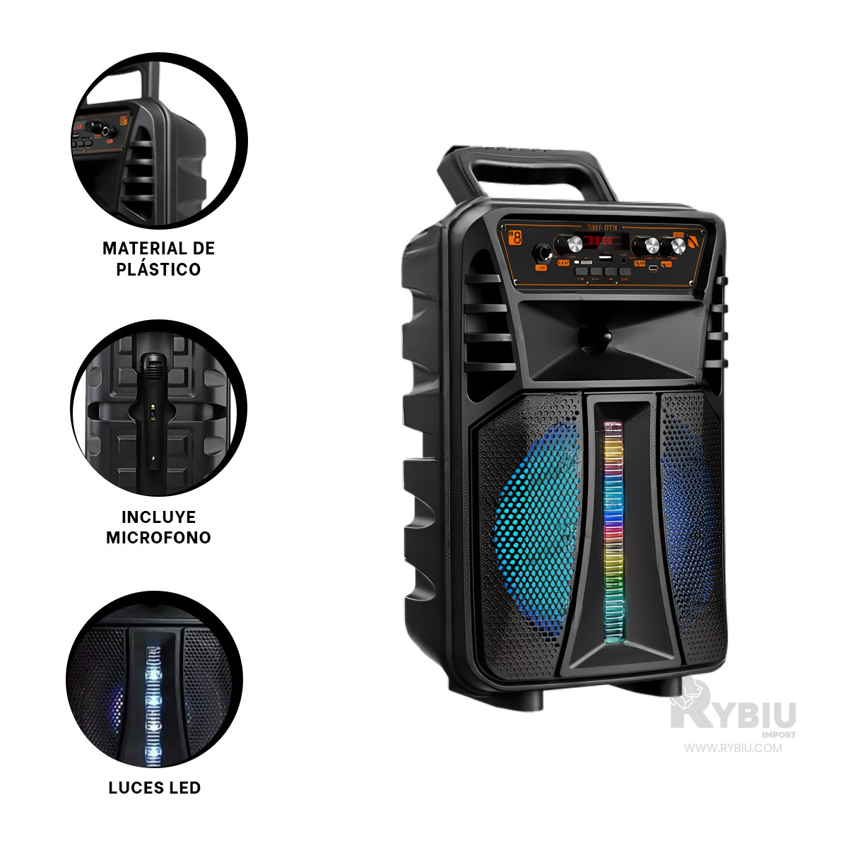 PARLANTE BLUETOOTH RYBIU KTS-1563 BOCINA PRACTICA TONO NEGRO 8'' + GIFT MINIAGENDA - 2