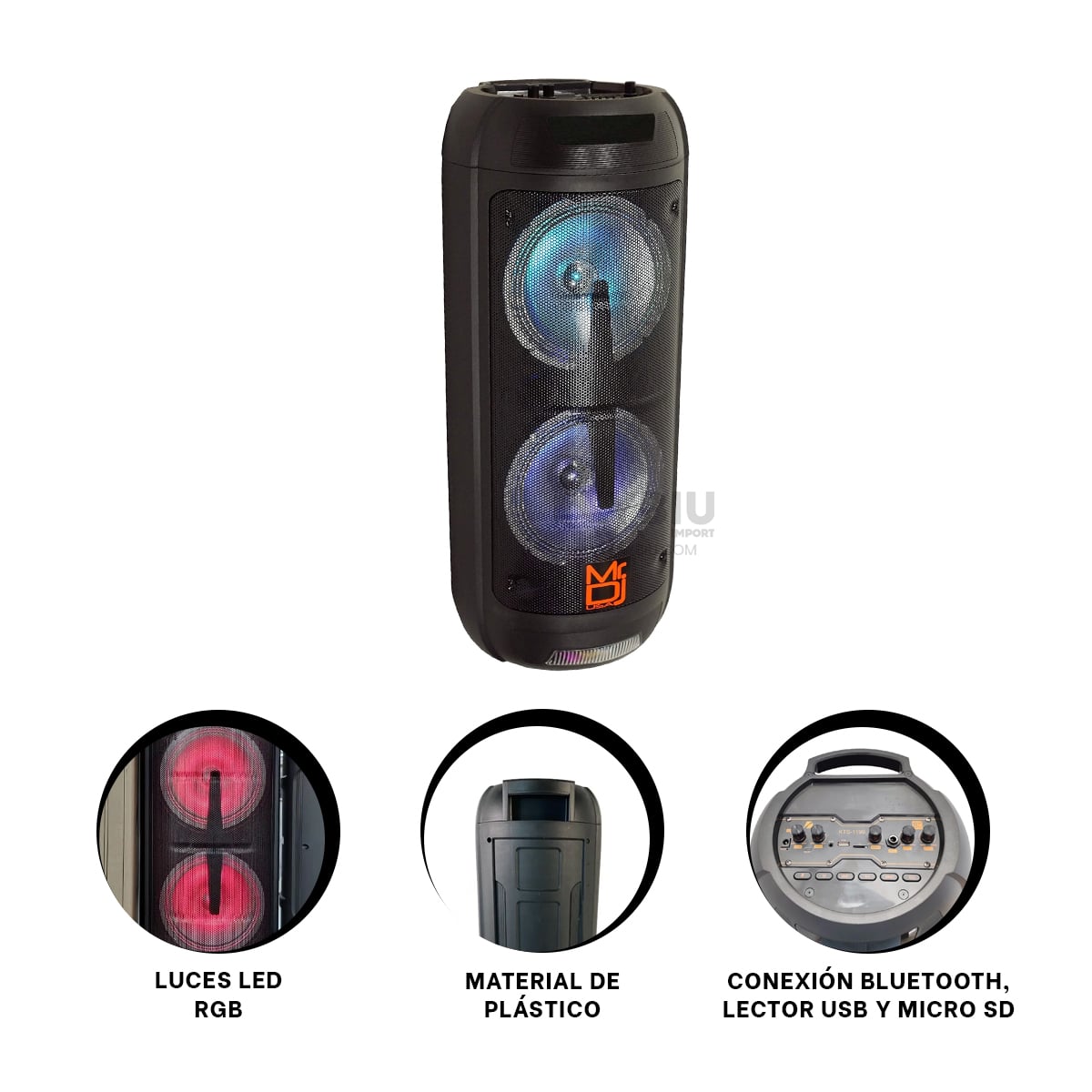 PARLANTE BLUETOOTH RYBIU KTS-1199 BOCINA INTERACTIVA COLOR NEGRO 8'' + REGALO STICKERS - 3