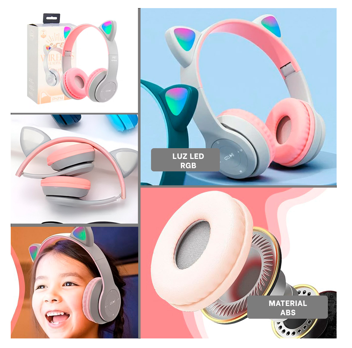 AURICULARES RYBIU INALÁMBRICO MOL2 BLUETOOTH LUMINOSOS EN COLOR PLOMO + ENVOLTORIO REGALO - 3