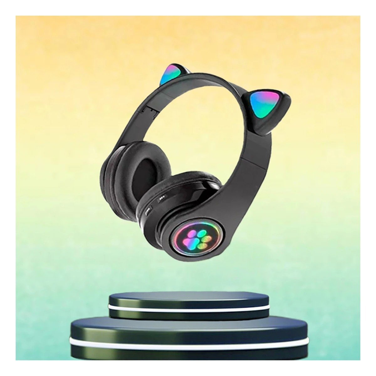 AUDÍFONOS GAMER RYBIU INALÁMBRICO MOL2 BLUETOOTH TEMATICA GATO LUCES TONO NEGRO - 3