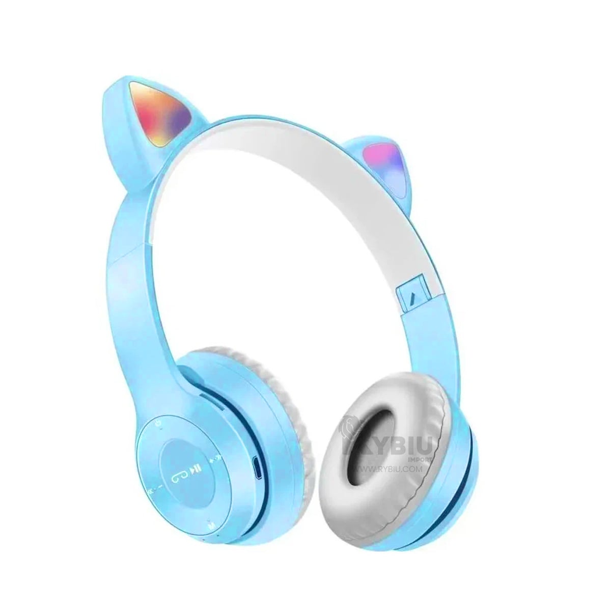 AUDÍFONOS GAMER RYBIU INALÁMBRICO MOL2 BLUETOOTH TIPO GATO COLOR CELESTE + REGALO AGENDITA - 2