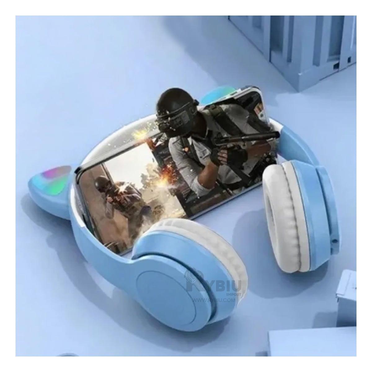 AUDÍFONOS GAMER RYBIU INALÁMBRICO MOL2 BLUETOOTH TIPO GATO COLOR CELESTE + REGALO AGENDITA - 4