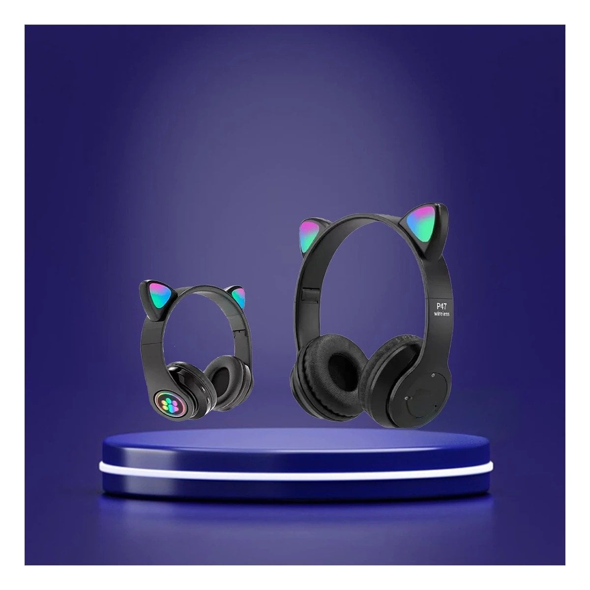 AUDÍFONOS GAMER RYBIU INALÁMBRICO MOL2 BLUETOOTH FORMA GATO COLOR NEGRO + REGALO STICKERS - 2