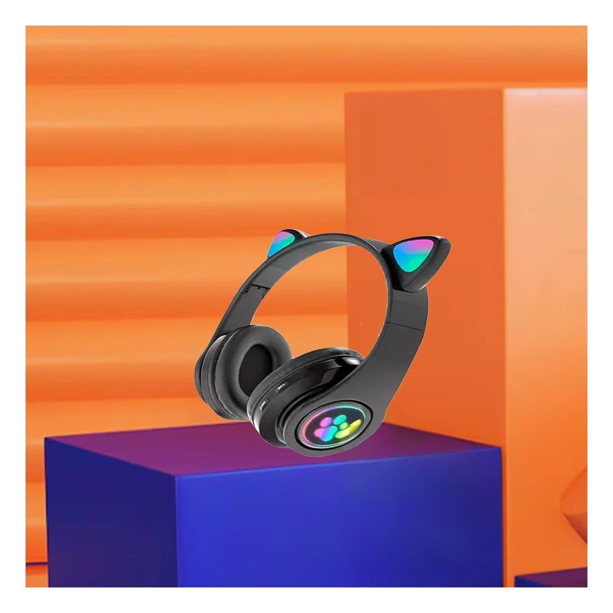 AUDÍFONOS GAMER RYBIU INALÁMBRICO MOL2 BLUETOOTH FORMA GATO COLOR NEGRO + REGALO STICKERS - 4