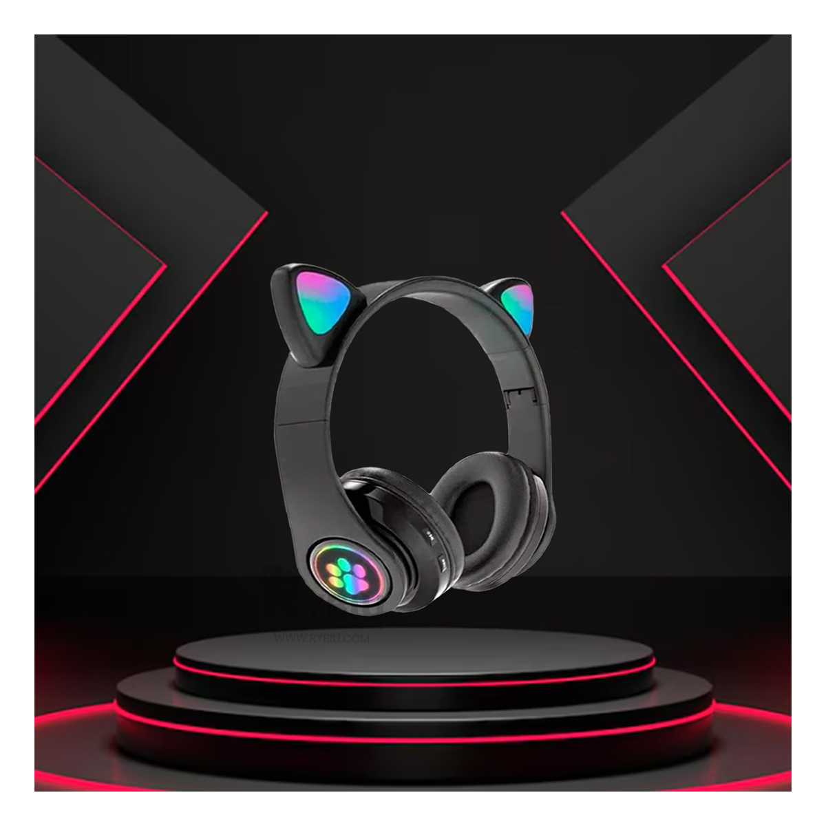 AUDÍFONOS GAMER RYBIU INALÁMBRICO MOL2 BLUETOOTH OREJERAS FUNCIONAL MUSICA NEGRO + BANDERITAS ADHESIVAS - 2