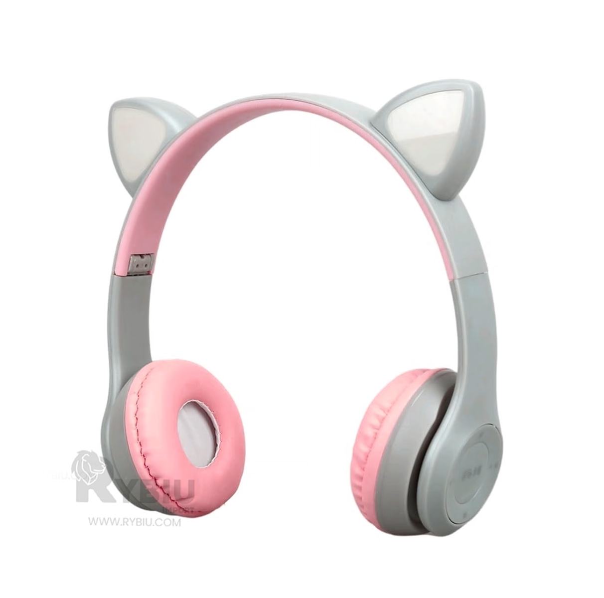 AURICULARES RYBIU INALÁMBRICO MOL2 BLUETOOTH FELINO Y CON LUCES COLOR PLOMO + REGALO STICKERS - 1